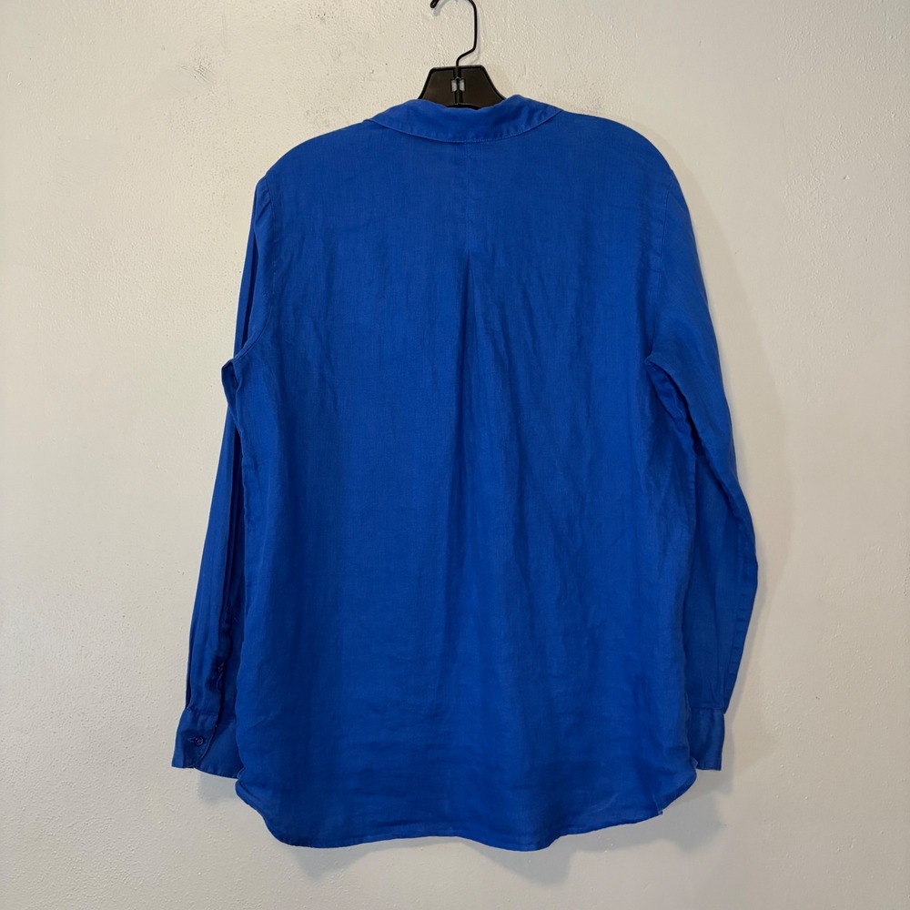 Boden Womens 8 US Cobalt Blue 100% Linen Button Up Shirt Long Sleeve Preppy - Picture 2 of 8